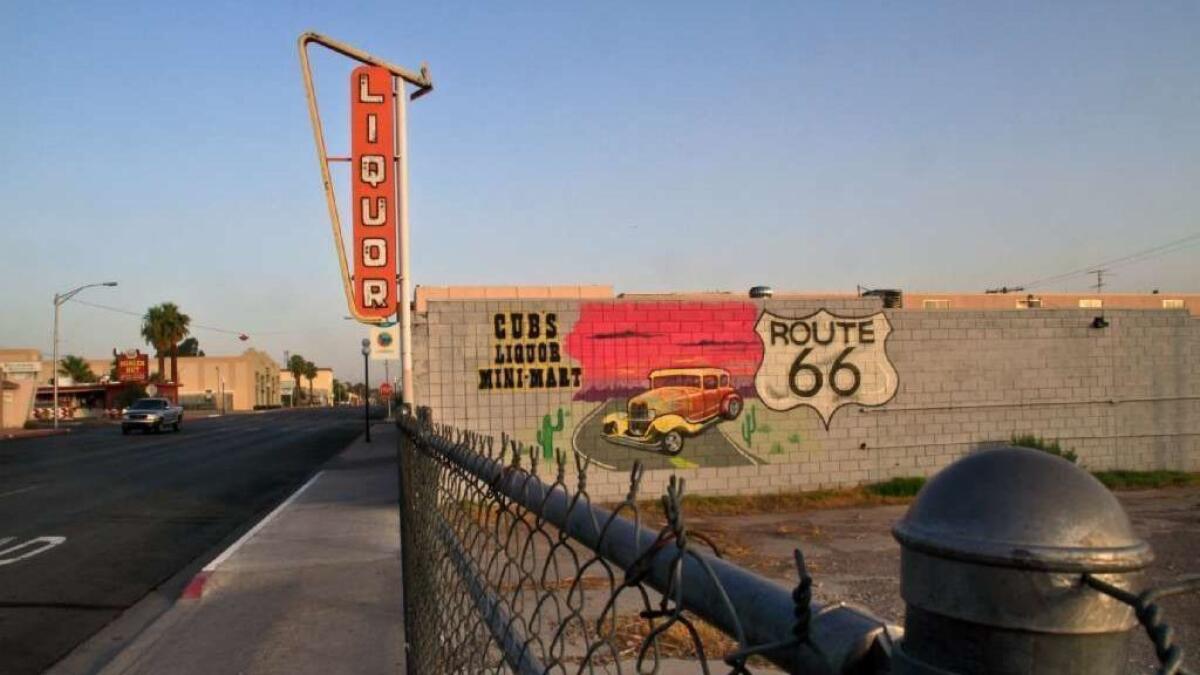 A 2011 photo of a mural on the side of Cub's Liquor located on West Broadway between C Street and D Street in Needles.