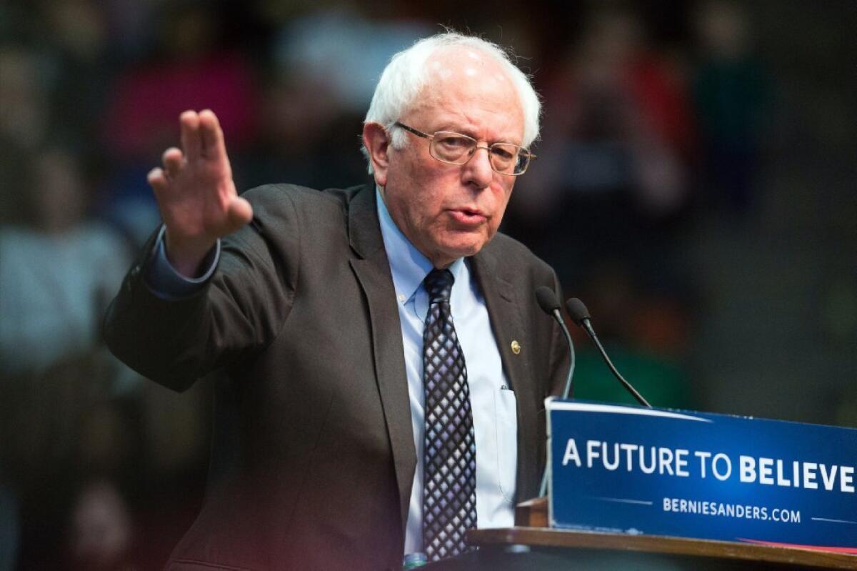 Vermont Sen. Bernie Sanders speaks at a rally in Kalamazoo, Mich., on Monday.