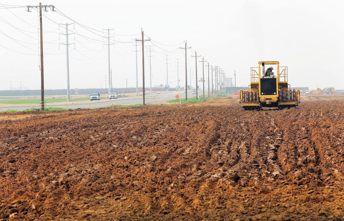 The first section of bullet train track will now stop just north of Shafter, rather than in the outskirts of Bakersfield, above.