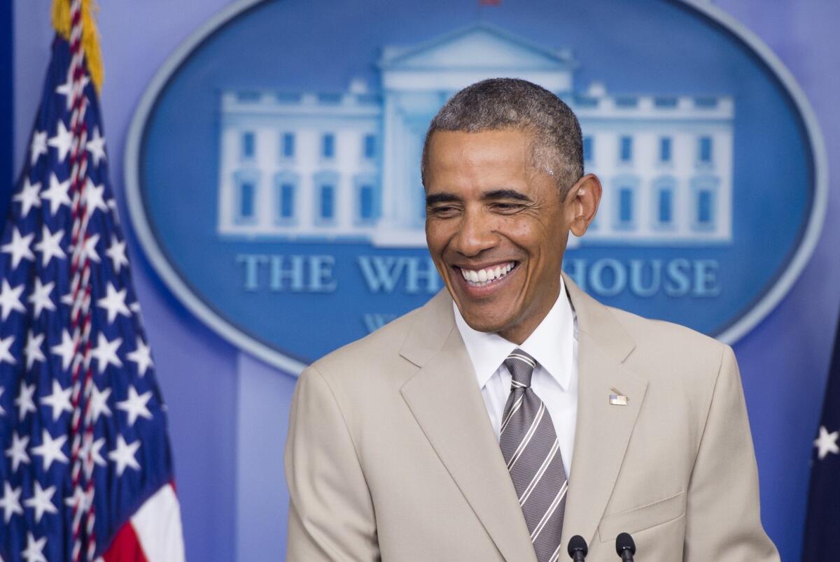 President Barack Obama holds a news conference wearing a khaki suit and the Internet goes nuts.