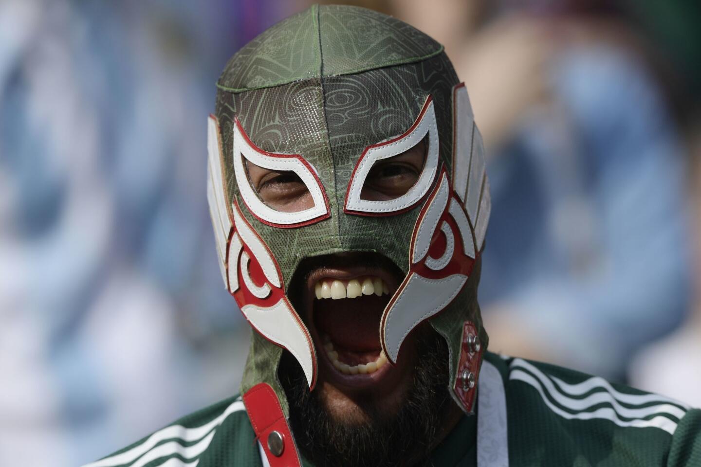 A Mexico supporter poses prior to the Russia 2018 World Cup Group F football match between Germany and Mexico at the Luzhniki Stadium in Moscow on June 17, 2018.