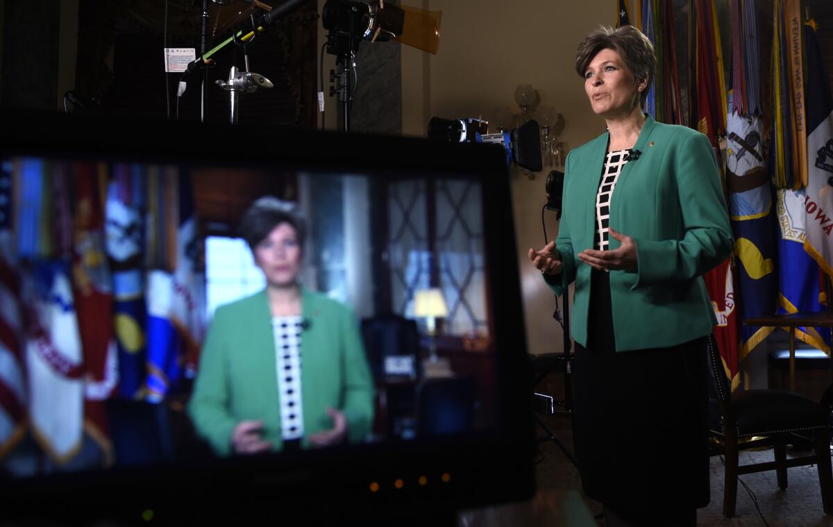 Sen. Joni Ernst (R-Iowa) rehearses her remarks for the Republican response to President Obama's State of the Union address.