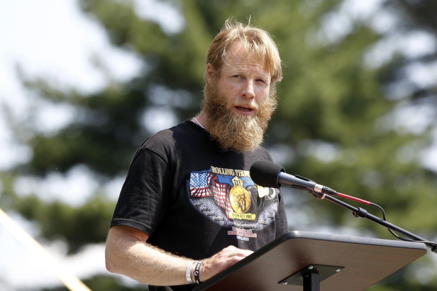 Bob Bergdahl, father of then captive Sgt. Bowe Bergdahl, speaks at the annual Rolling Thunder rally for POW/MIA awareness in 2012.
