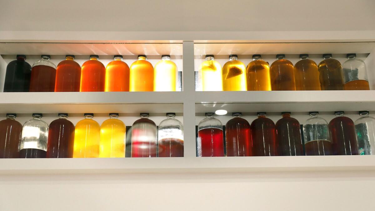 Fermentation bottles at Dialogue in Santa Monica.