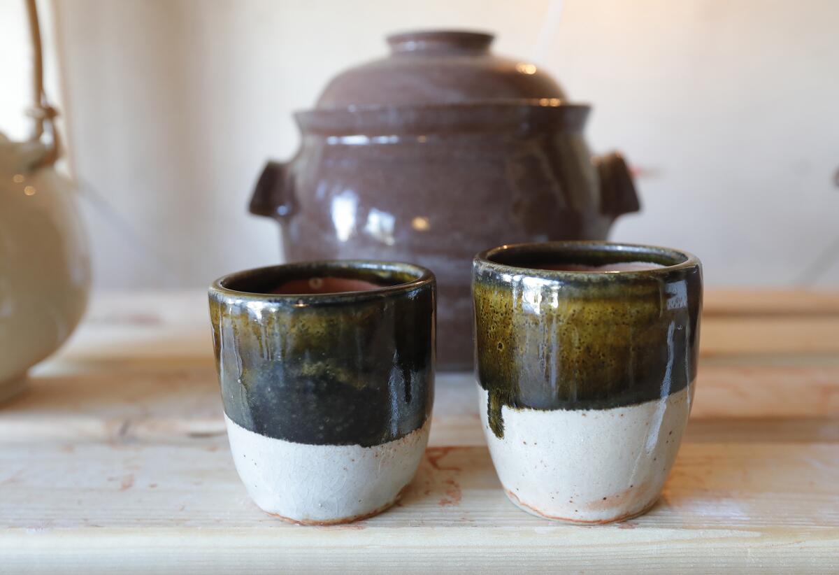 Cups and other pieces made by husband and wife pottery duo Sammy Chou and Christian Lewis. 