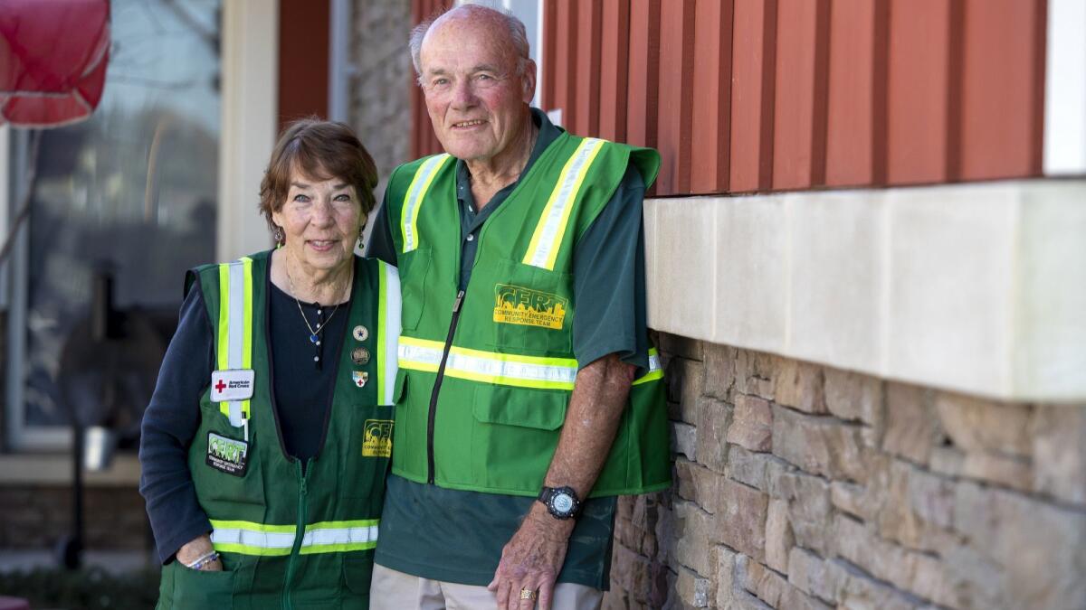 Evalie DuMars and James Ward are volunteers with Newports Beach’s Community Emergency Response Team, or CERT.