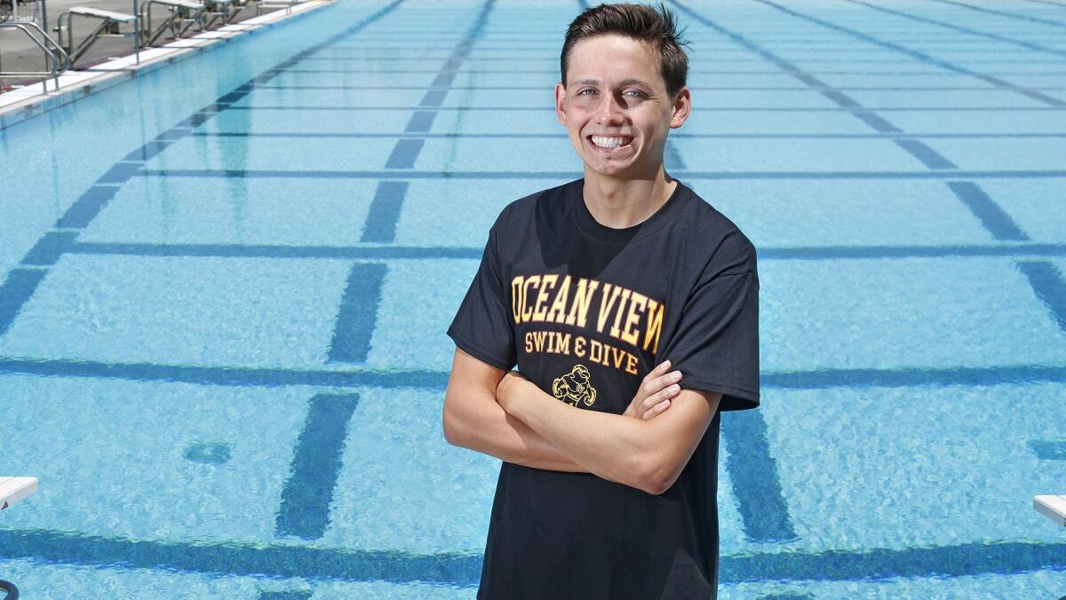 Ocean View High junior swimmer Dominic Falcon won the 200- and 500-yard freestyle events at the CIF Southern Section Division 4 finals, and has helped the Seahawks boys win three straight Golden West League titles.