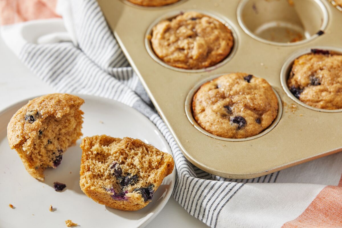 Whole-wheat blueberry muffins.