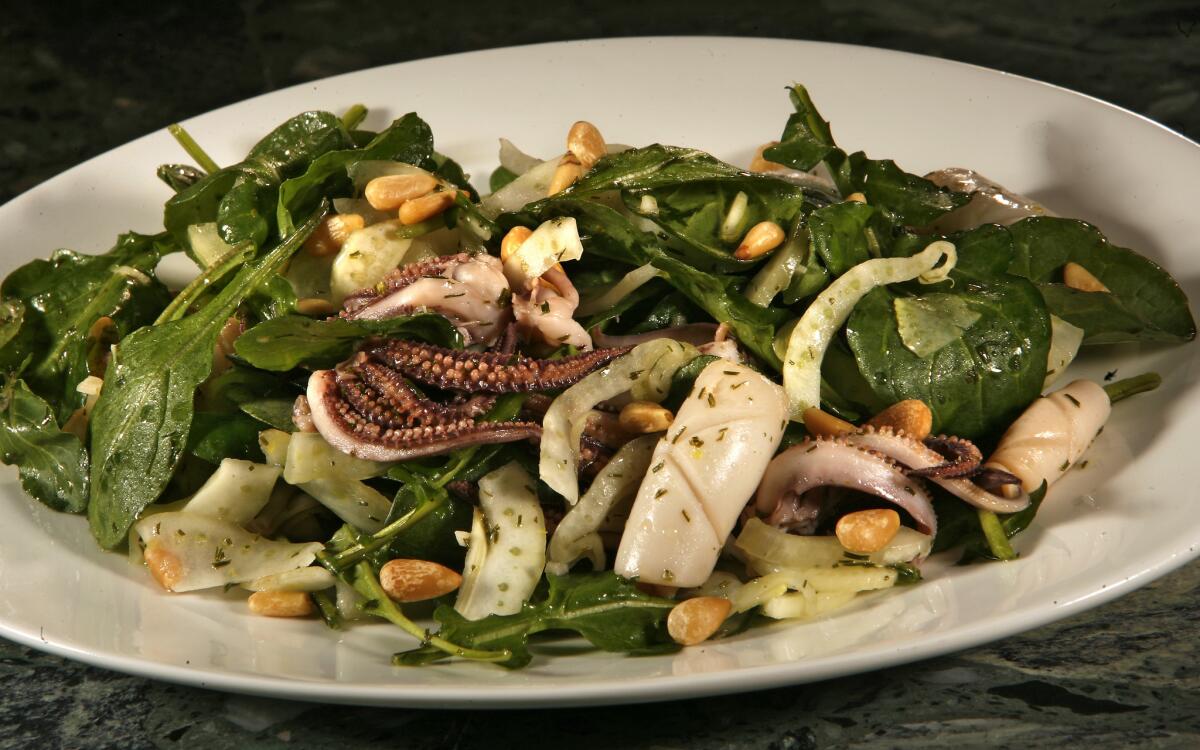 Squid salad with shaved fennel and arugula