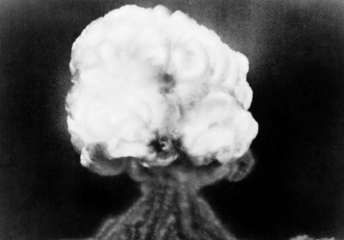 The mushroom cloud of an atomic bomb