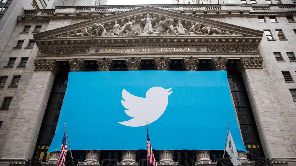 A Twitter banner outside the New York Stock Exchange in 2013.