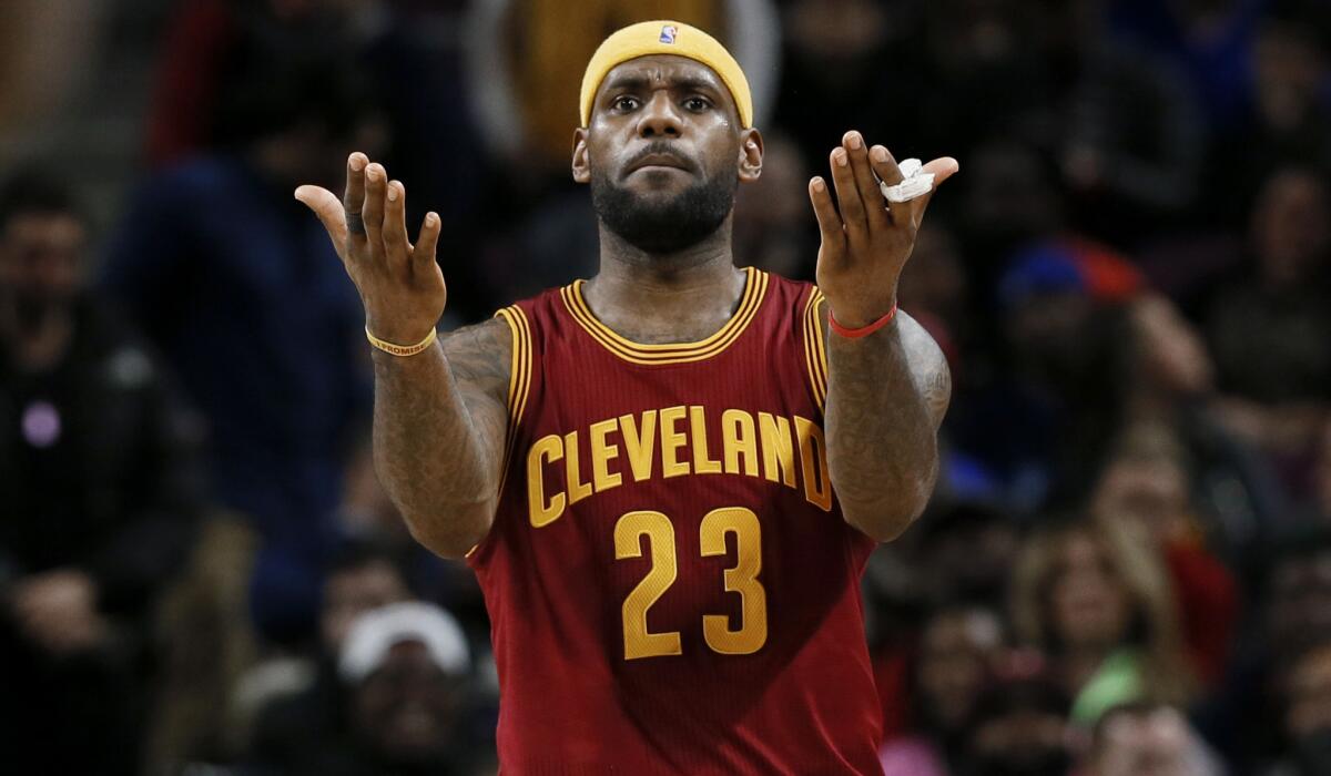 Cavaliers forward LeBron James questions a call during a game against the Detroit Pistons last month.
