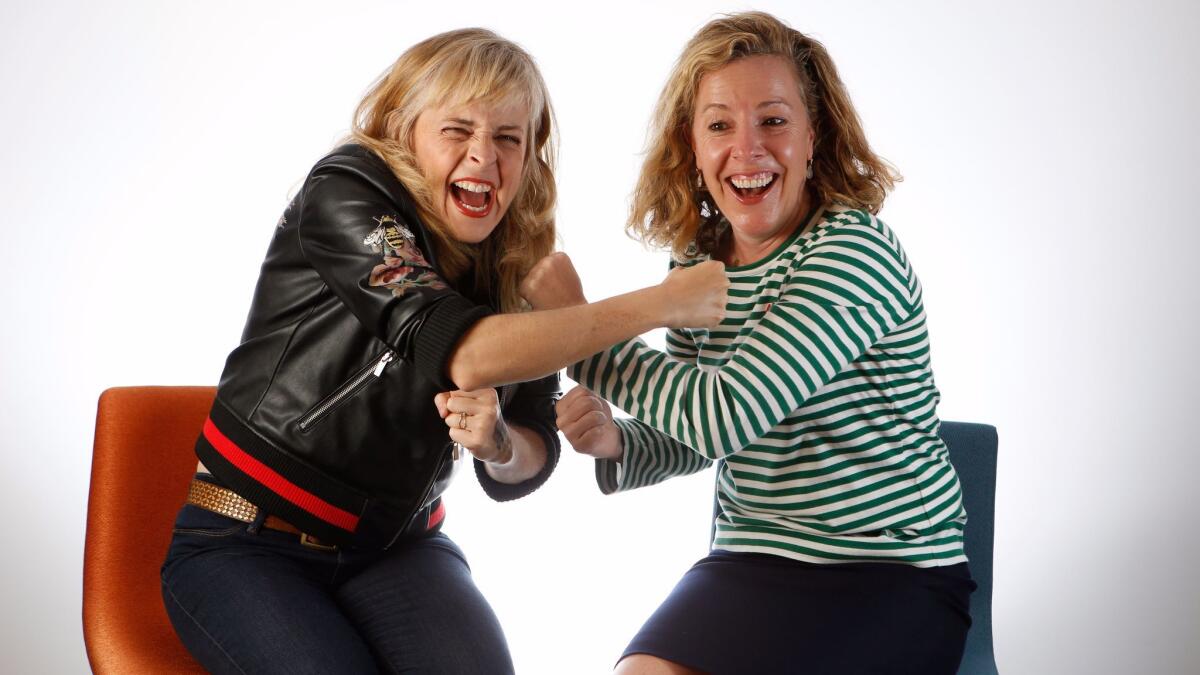 "Lady Dynamite's" Maria Bamford, left, and Pam Brady at Netflix's Hollywood offices.