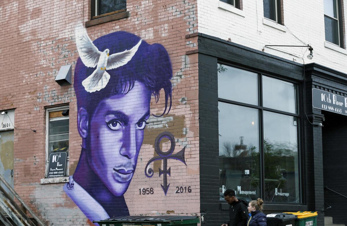 A mural honoring Prince adorns a building in the Uptown area of Minneapolis.