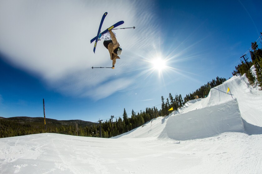 Skier Will Berman airs out in Eldora's Woodward Mountain Park in Colorado. 