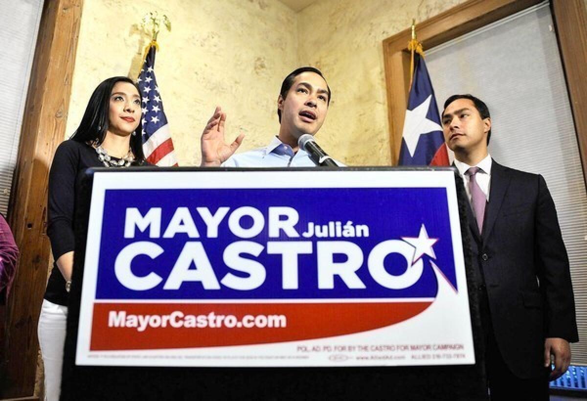 Texas Democrats talk up the prospects of San Antonio Mayor Julian Castro, whose twin brother, Joaquin, at right, is a congressman from the city. But neither is expected to run for higher office any time soon.