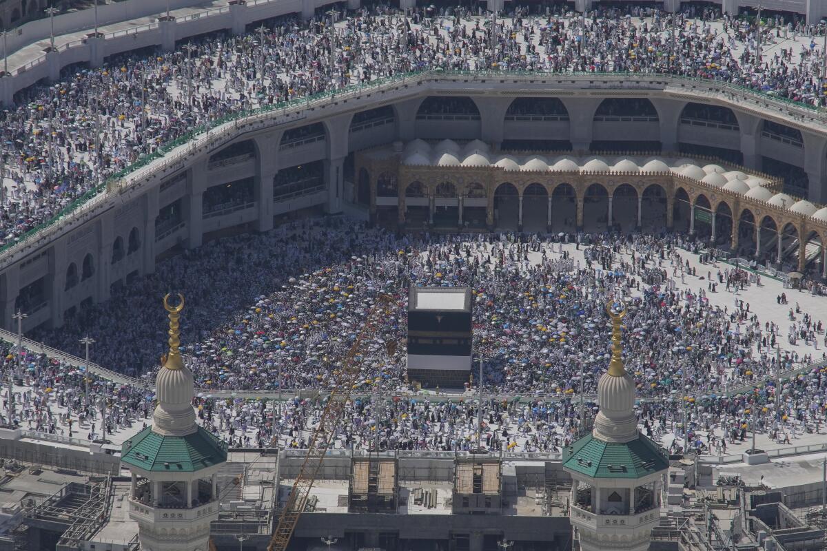 Pilgrims circumambulate the Kaaba in Mecca.