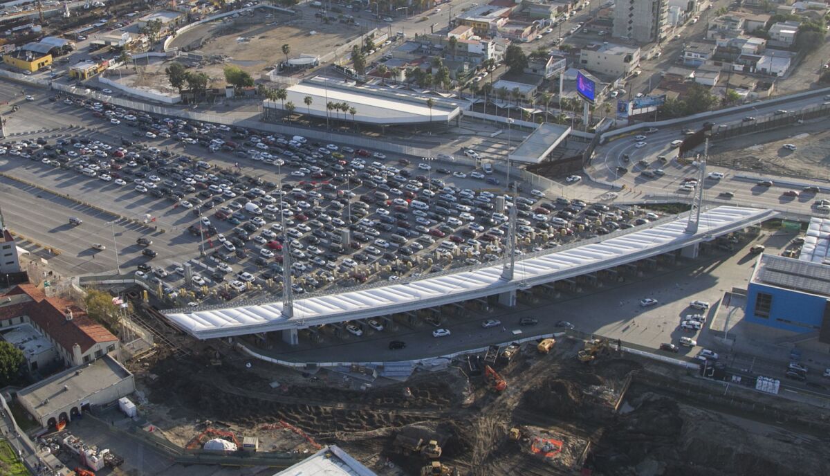 An aerial photo of U.S. and Mexico border at the San Ysidro port of entry.