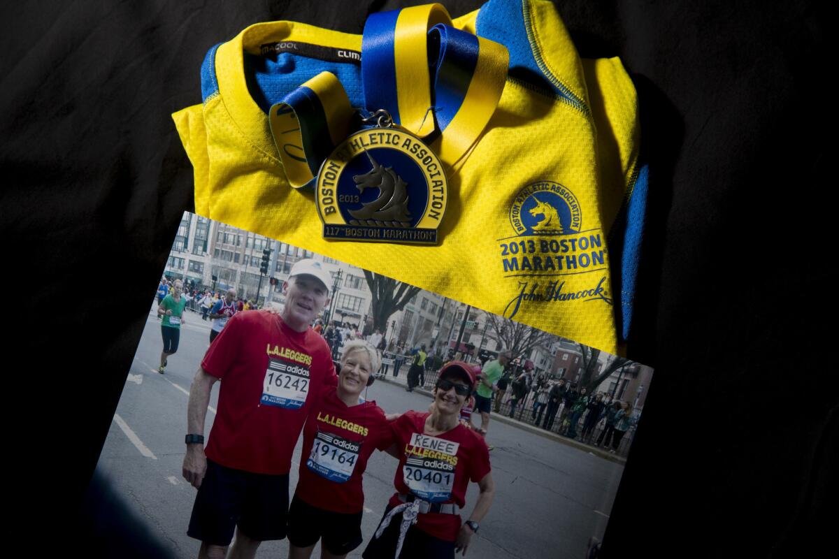 CHATSWORTH, CA -- APRIL 2, 2014--Runner Phil Kent, who attended the 2013 Boston Marathon, his fourth, and was not able to complete the race because of the bombing, is photographed in his home, April 2, 2014. (Jay L. Clendenin / Los Angeles Times)