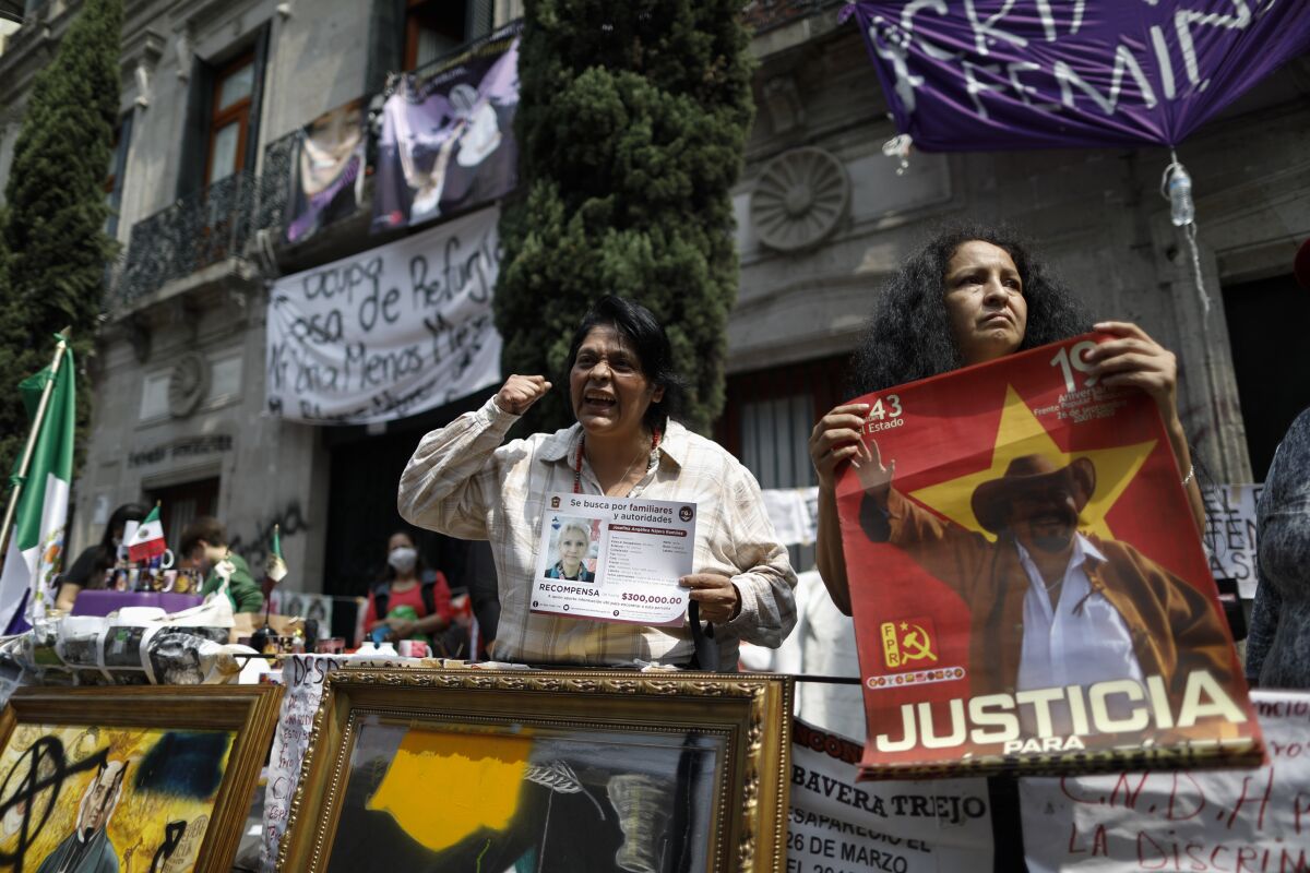 Women protest on behalf of victims of violence outside the National Human Rights Commission in Mexico City.