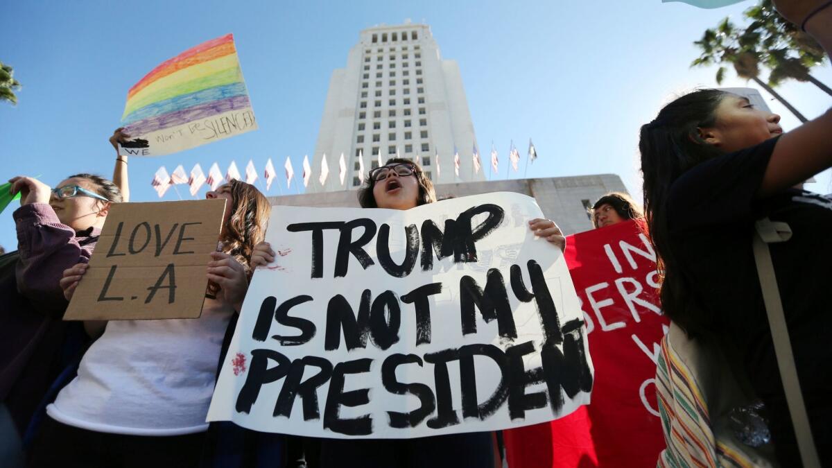In November, students from several high schools rallied at L.A. City Hall after walking out of classes to protest the election of Donald Trump.