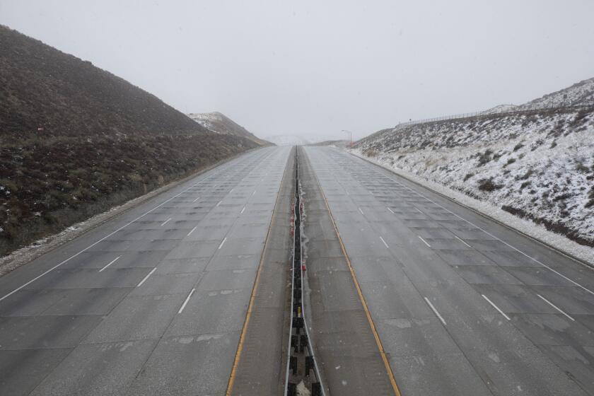 GORMAN, CA - JANUARY 27: An empty stretch of Interstate 5 through Gorman on Wednesday, Jan. 27, 2021 as a series of winter storms rolling through California has again closed the north and southbound lanes between Castaic and the Grapevine. (Myung J. Chun / Los Angeles Times)