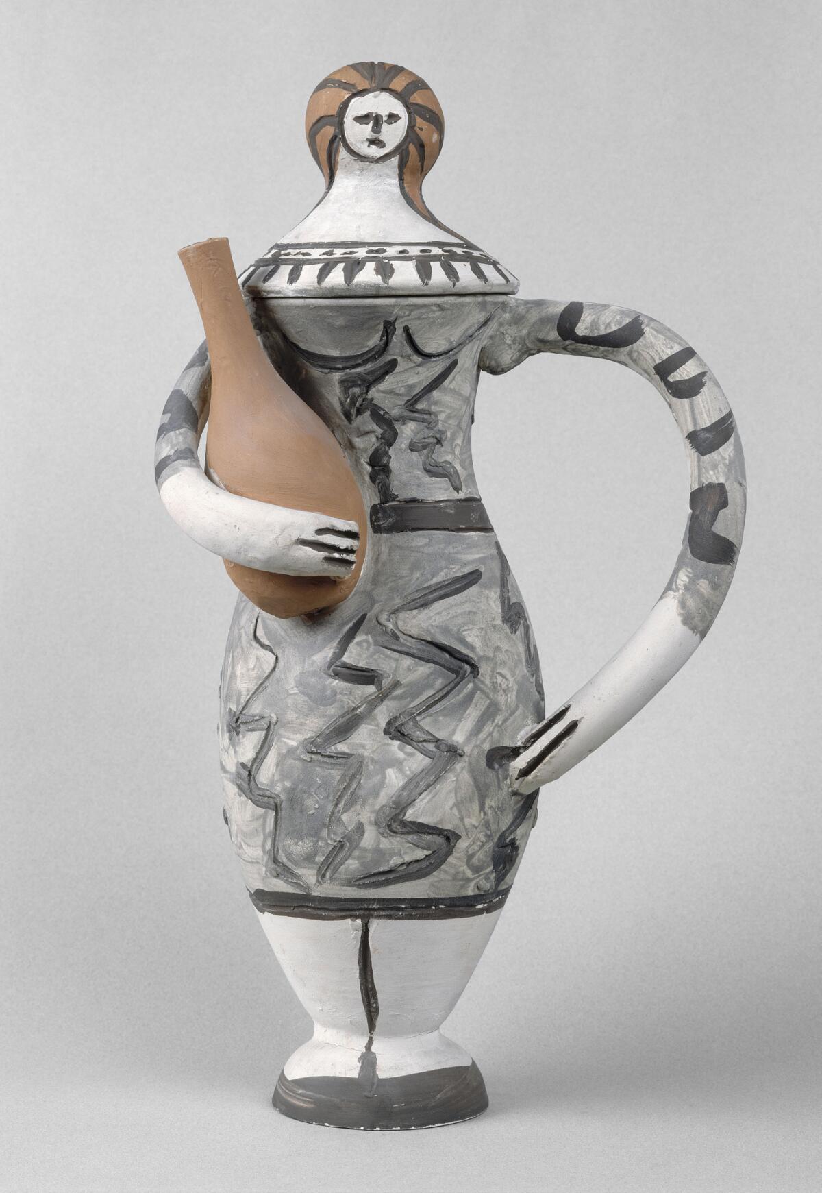Picasso's "Femme à l'amphore," 1947-48. White earthenware decorated with slips and incised, 49 centimeters by 26.5 centimeters by 18 centimeters.