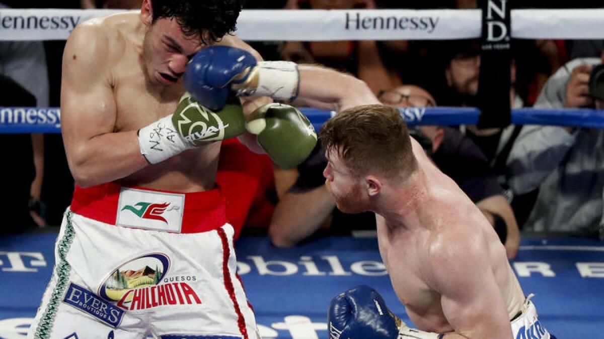Canelo Alvarez lands a right against Julio Cesar Chavez Jr. during their fight in Las Vegas. To see more images from the fight, click on the photo.