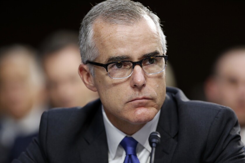 Then-acting FBI Director Andrew McCabe listens during a Senate Intelligence Committee on Capitol Hill on June 7, 2017.
