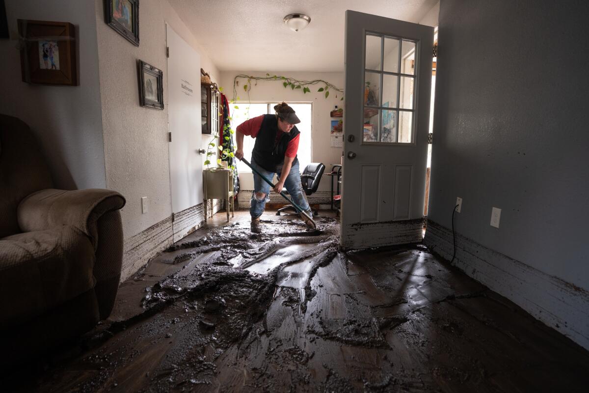 Water and mud in a flooded home. 