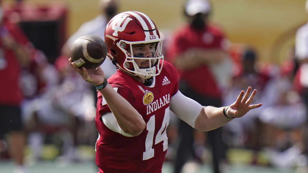 Indiana quarterback Jack Tuttle during the first half of the Outback Bowl.