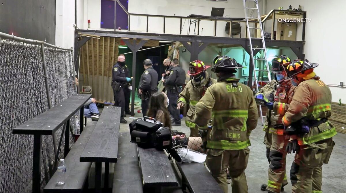 San Diego police and firefighters responded to a warehouse on Trade Street in Miramar late Dec. 31.