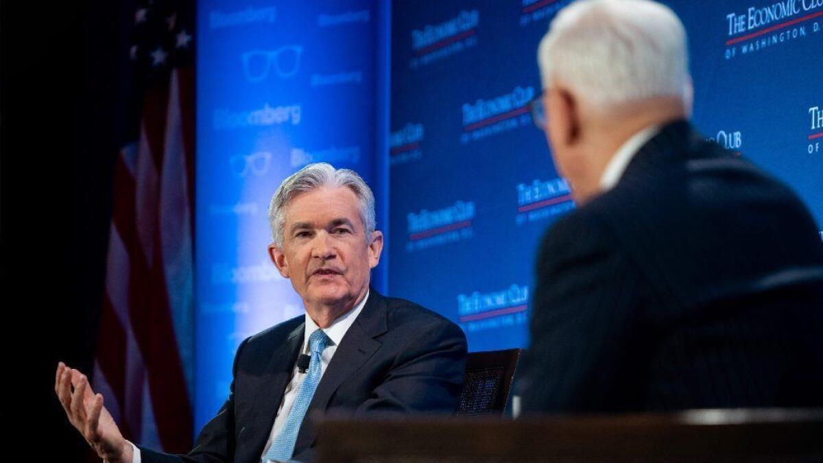 Federal Reserve Chairman Jerome H. Powell at the Economic Club of Washington on Thursday said the government shutdown could be harmful but was otherwise mostly upbeat.