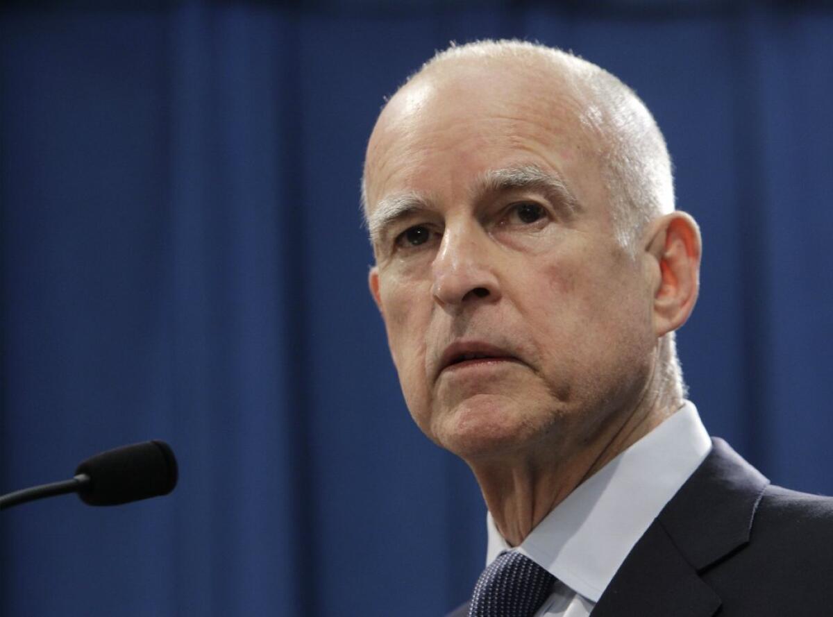 Gov. Jerry Brown is seen speaking in Sacramento in 2012.