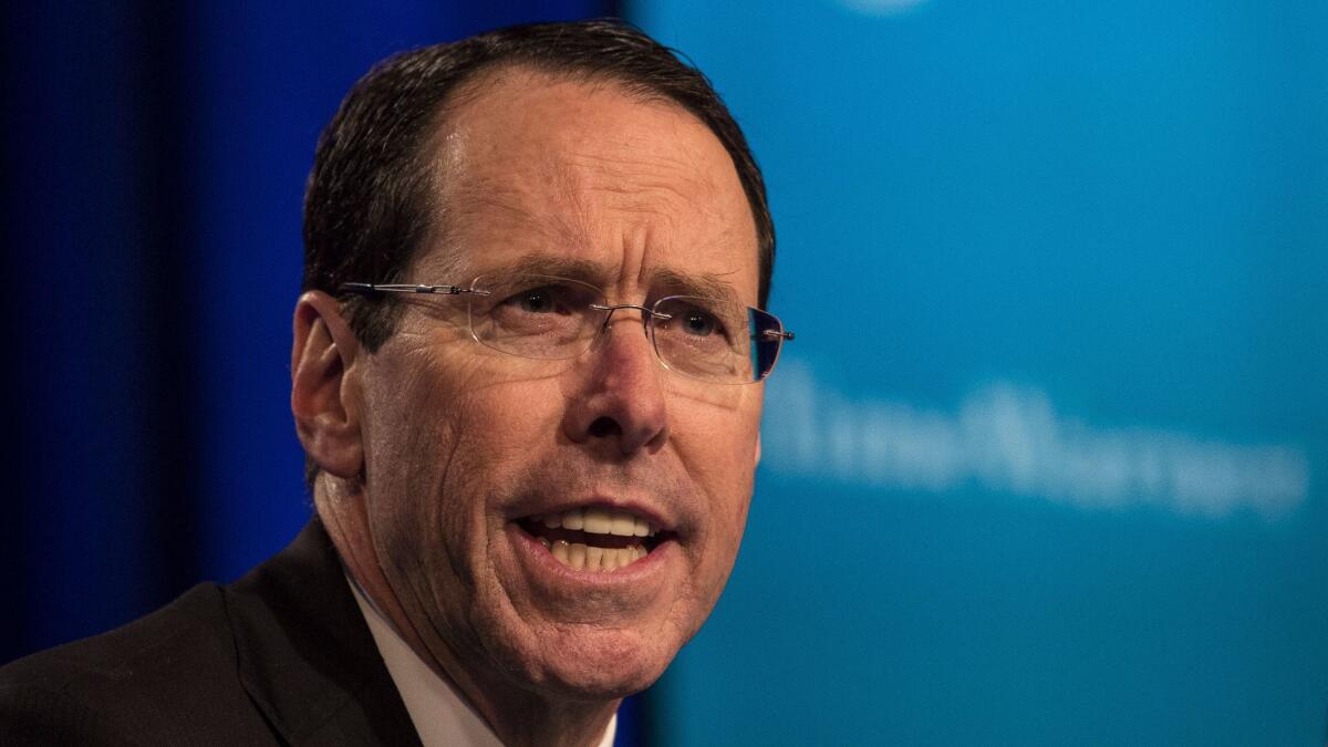 Randall Stephenson, chief executive of AT&T, says that part of the rationale for the merger with Time Warner is to better compete against tech companies.