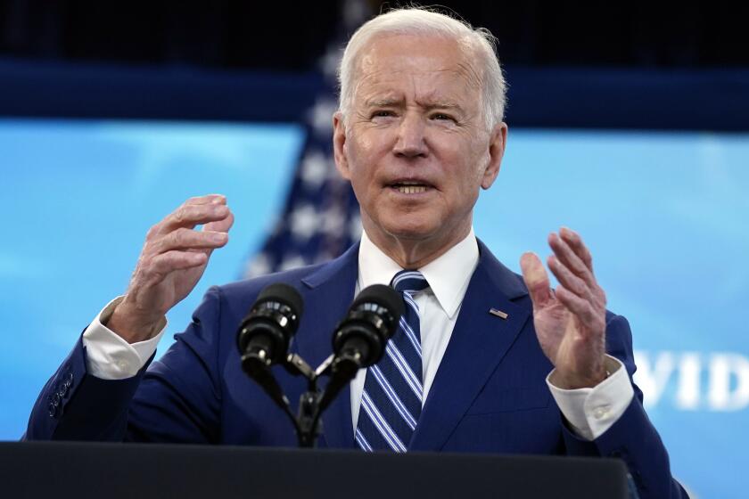 President Joe Biden speaks during an event on COVID-19 vaccinations, in the South Court Auditorium on the White House campus, Monday, March 29, 2021, in Washington. (AP Photo/Evan Vucci)