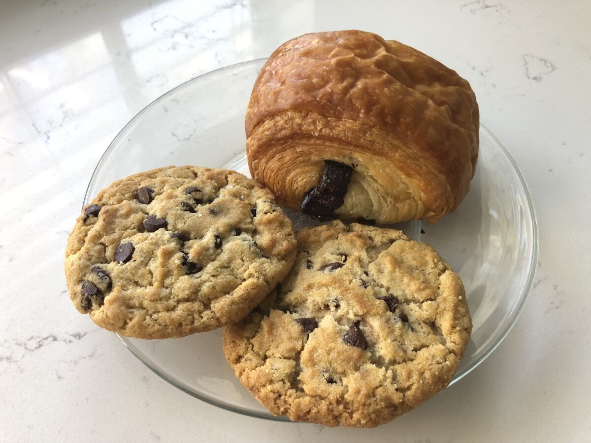 Cookies and a croissant from Bonjour Patisserie at the Vegan Food Popup in Vista.