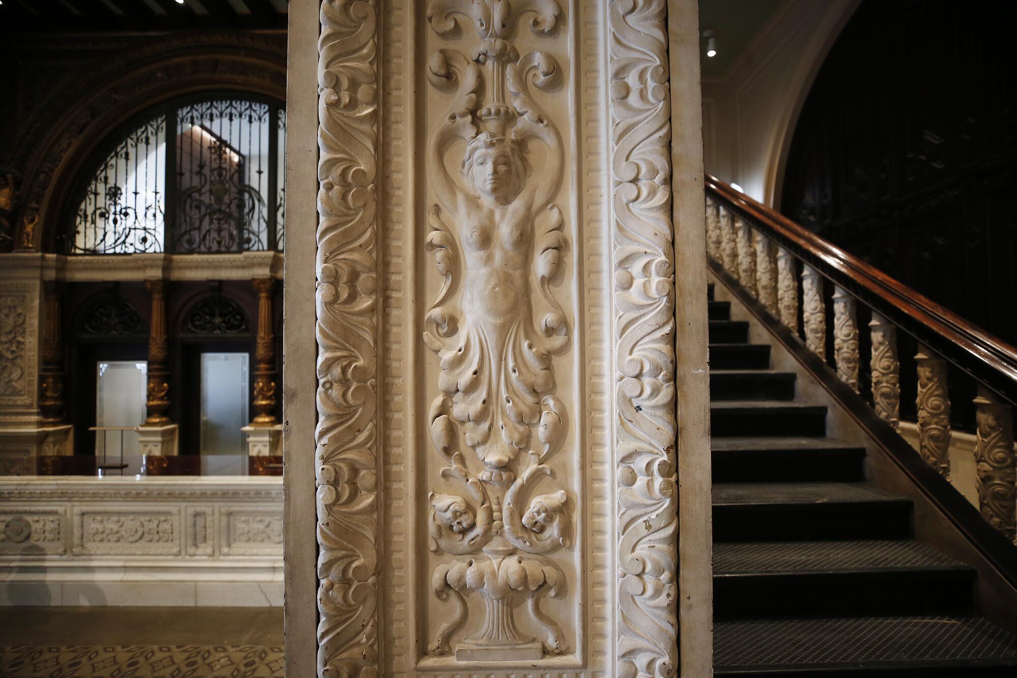 Vintage plasterwork near a stairway