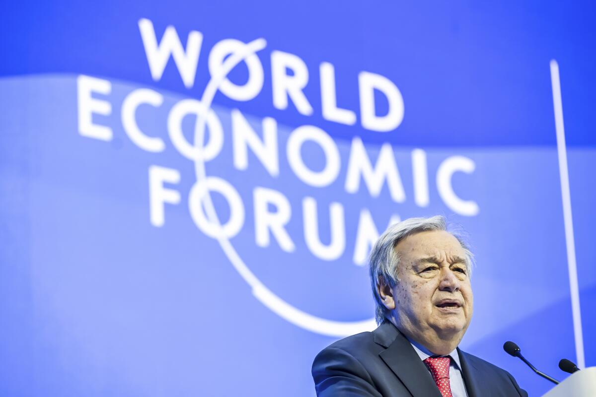 U.N. Secretary-General Antonio Guterres speaks during the World Economic Forum, in Davos, Switzerland.