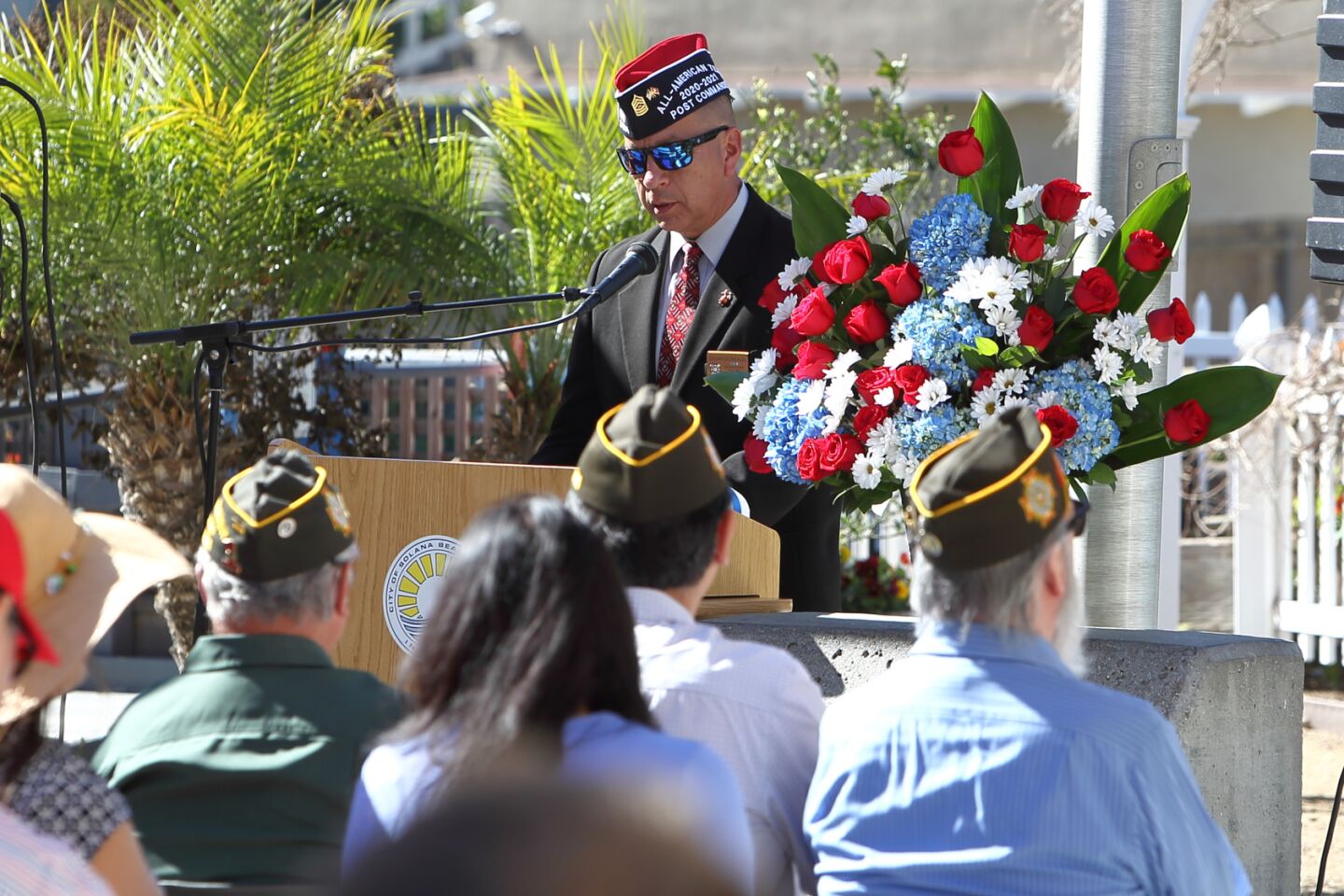 VFW Post Commander Julian Gonzales speaks at the 2021 Veterans Day Program at La Colonia Park