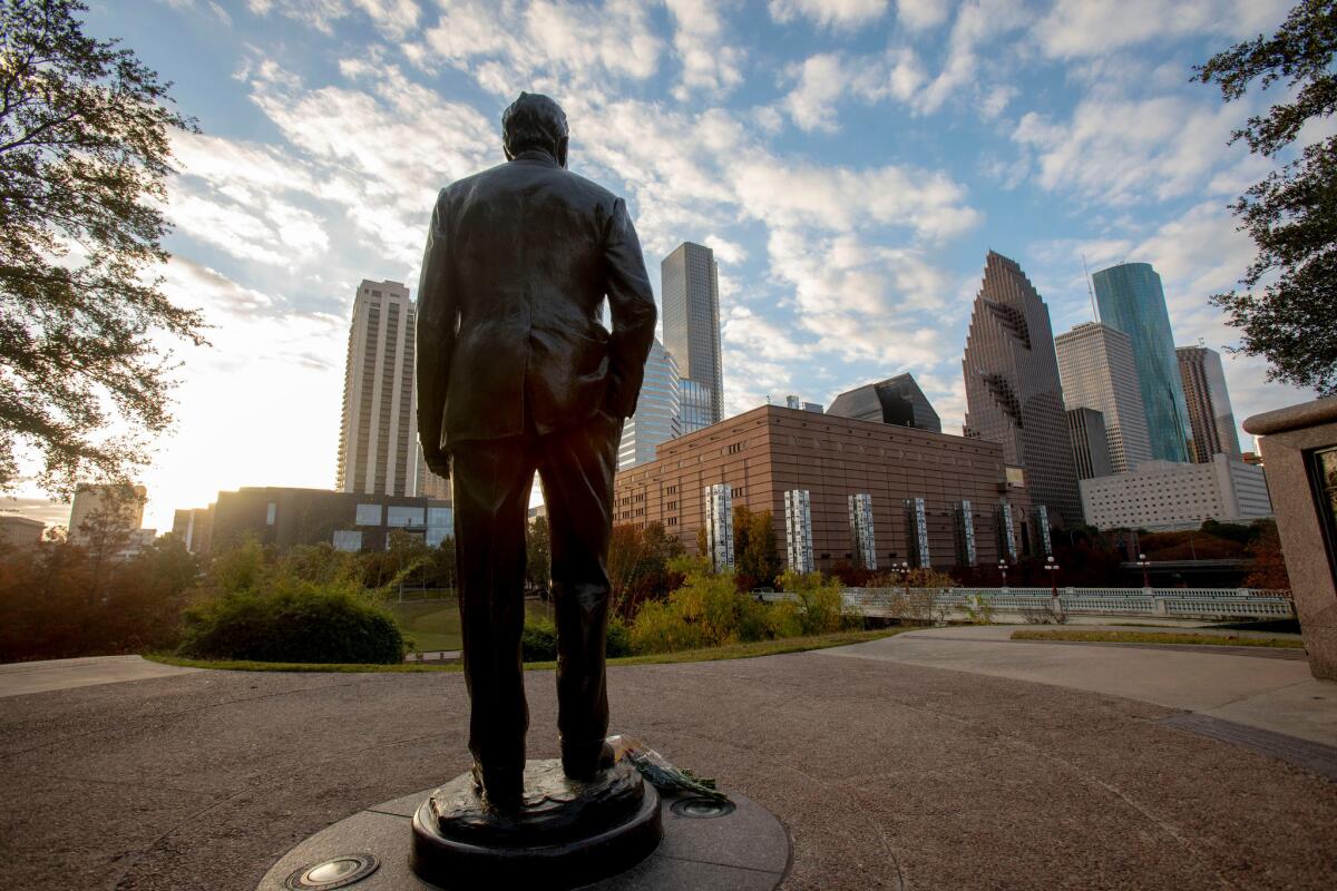 A statue of former United States President George H.W. Bush near the Presidential Library in College Station, Texas.