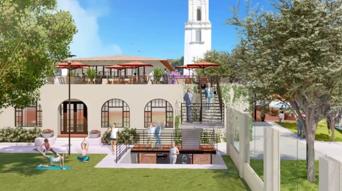 A rendering depicts a renovated La Jolla Recreation Center.