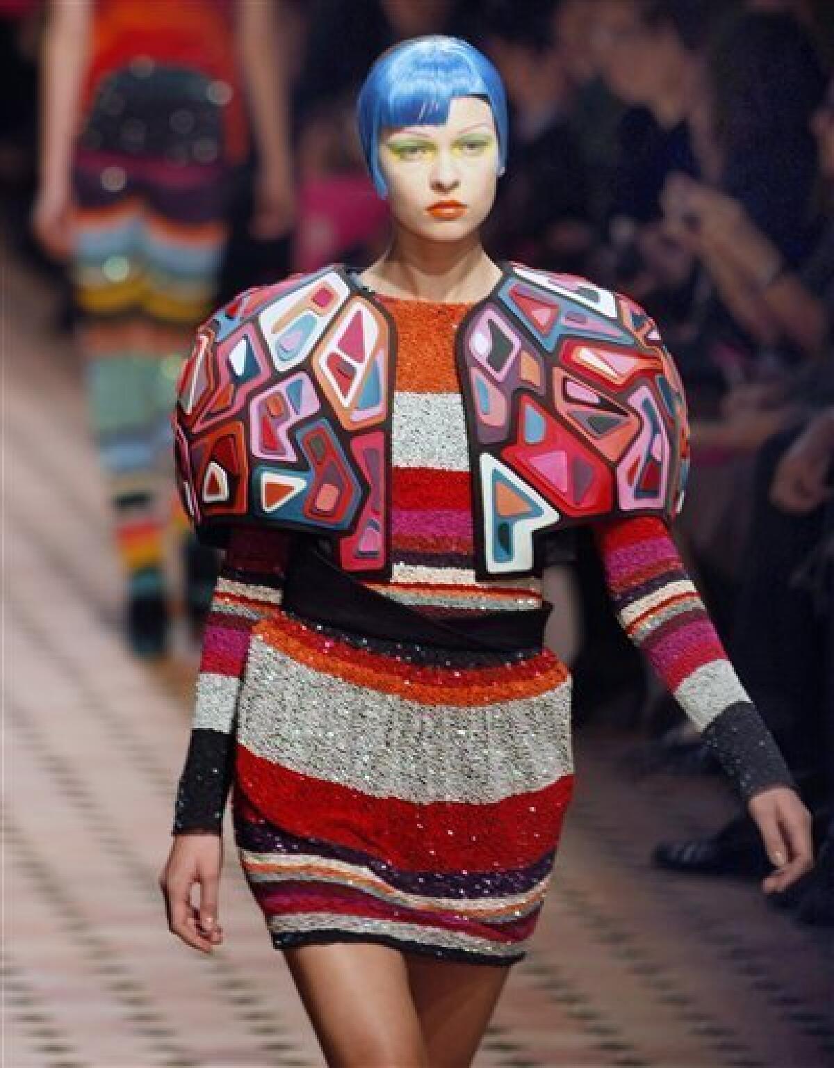 A model wears a creation by Indian fashion designer Manish Arora as part of his Fall-Winter 2010-2011 ready-to-wear collection presented in Paris, Thursday March 4, 2010. (AP Photo/Remy de la Mauviniere)