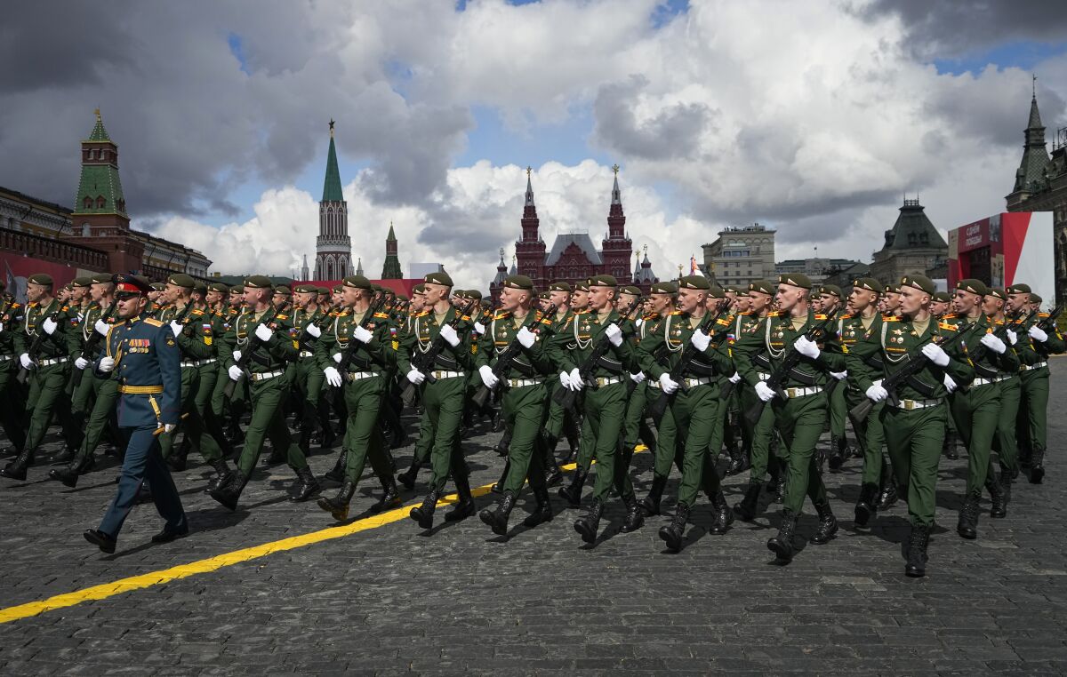 Russian servicemen marching in parade
