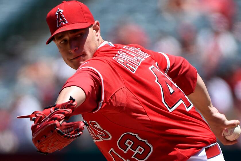 Angels starter Garrett Richards delivers a pitch against the Astros in the second inning Sunday.