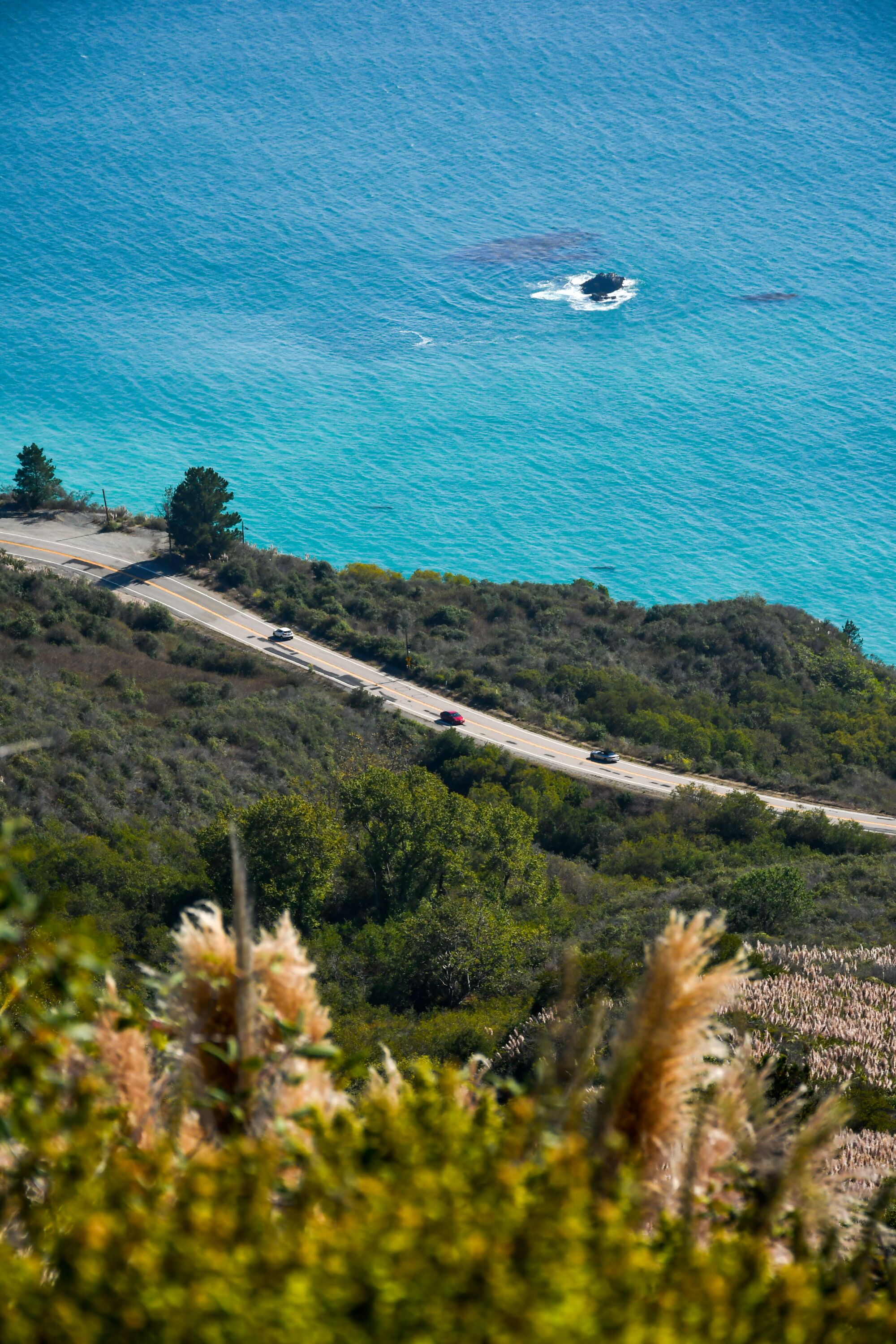 A view of Highway 1 and the ocean, near Lucia in the Big Sur area.