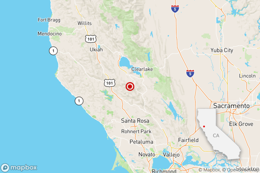 Map shows the location of earthquake near Clearlake, California.