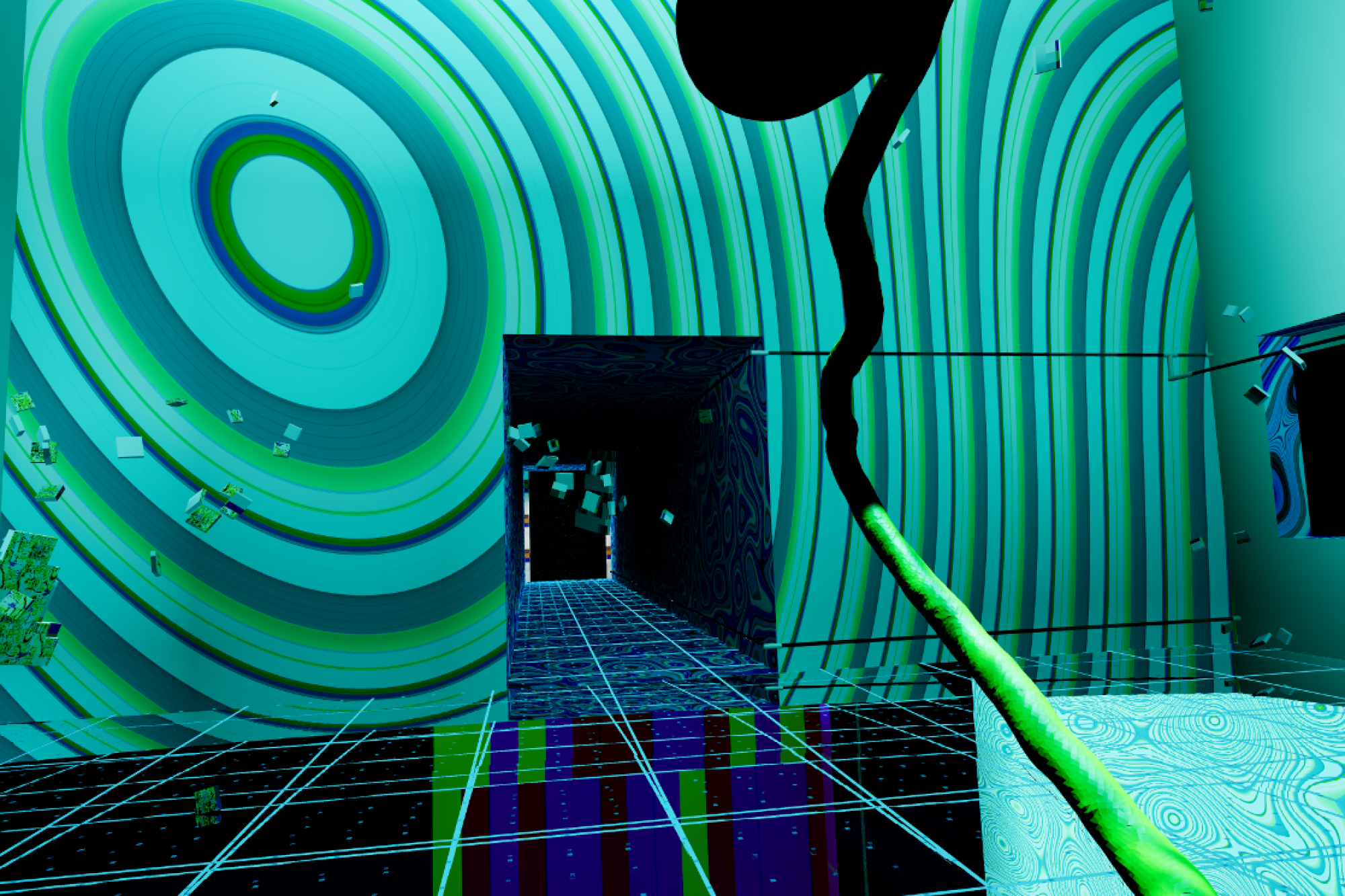 A still from artist Keith Tolch's interactive, virtual reality art work, "Glass Bottom Brain.”