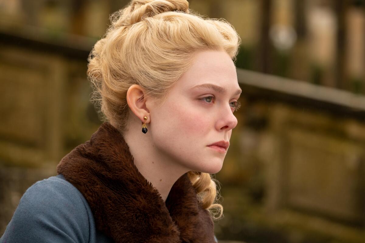 Not so easy: Catherine (Elle Fanning) finds changing Russia for the better more difficult than anticipated in "The Great."