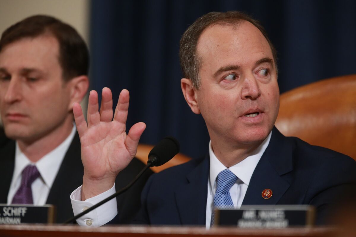 House Intelligence Committee Chairman Adam B. Schiff (D-Burbank) during the second public impeachment hearing.